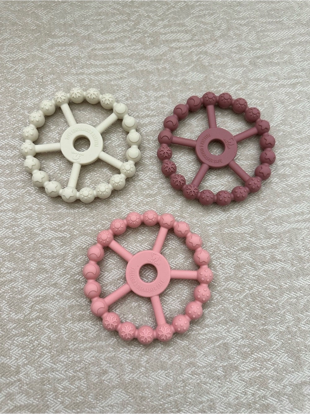 Silicone Teether Wheel - Pink, Rose, Cream